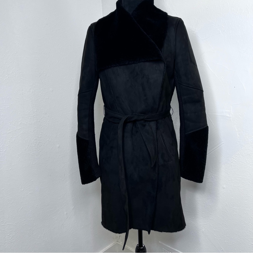 Antonio Melani Faux Suede Wool Belted Wrap Coat Jacket Womens Size 4